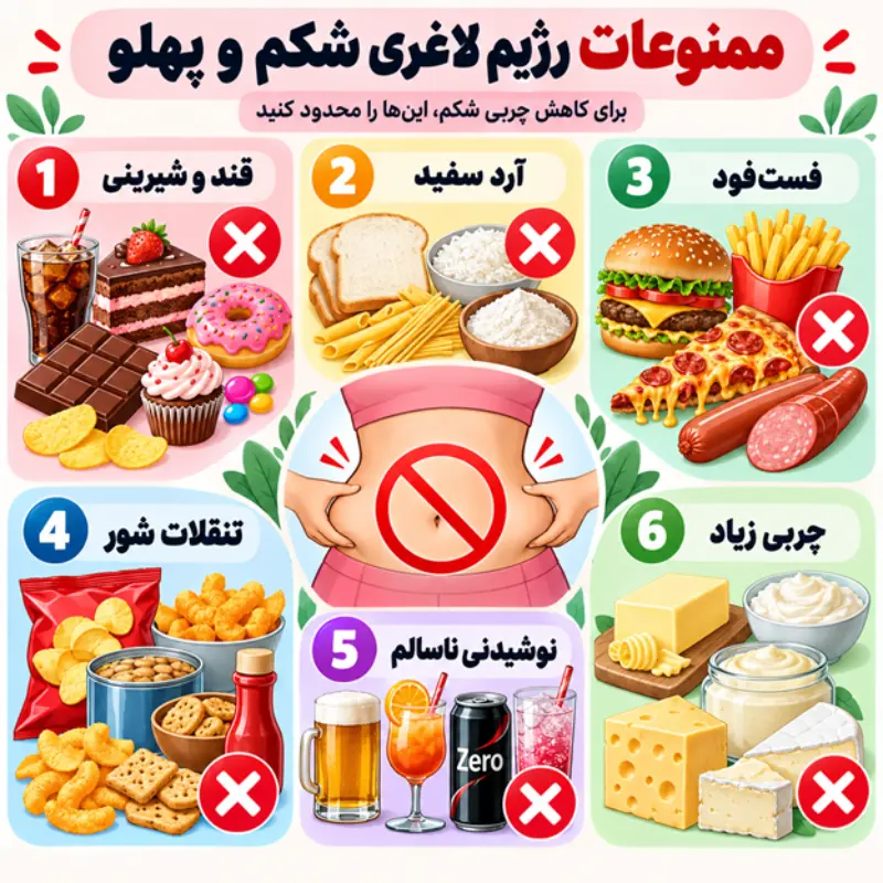 لیست رژیم غذایی برای لاغری شکم و پهلو؛ کدام خوراکیها ممنوع هستند؟